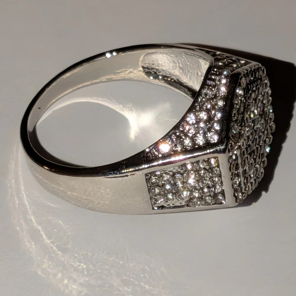 Modern Men's Silvery Hexagonal Diamond Ring Sz 13